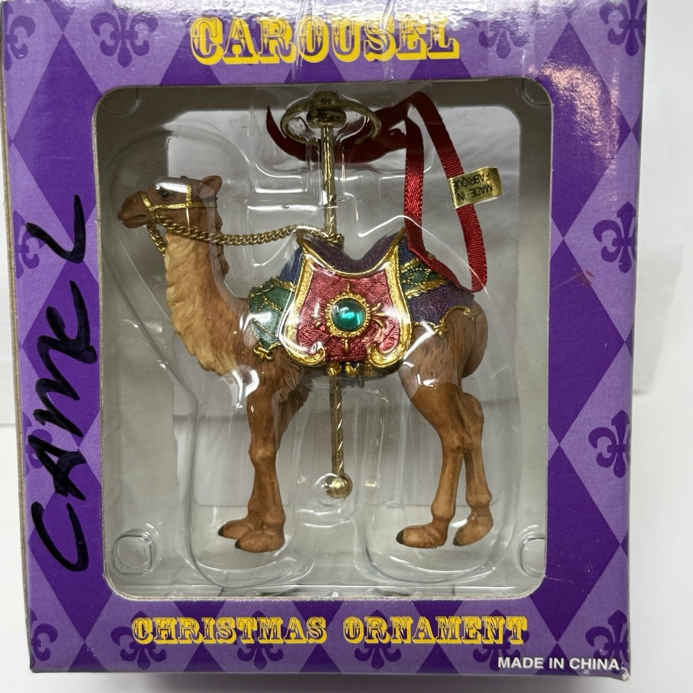 VINTAGE COSTCO CAROUSEL CAMEL CHRISTMAS TREE ORNAMENT IN BOX - Picture 2 of 2